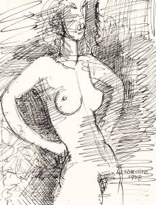 MARCEL GROMAIRE (FRENCH, 1892-1971), Nude Study 1958, ink sketch, signed and dated lower right, 21 x 16 cm 