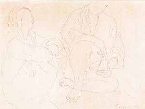 JUDY CASSAB (1920-2015), Two Seated Figures 1976, ink on paper, signed and dated lower right, 26 x 35 cm 