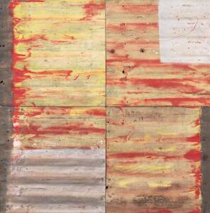 INGO KLEINERT (BORN 1941), Rim Fire 2001, acrylic on corrugated iron, signed, dated and titled verso, 101 x 100 cm