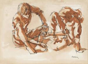 LOUIS KAHAN, Boy and Girl, ink and wash, signed lower right, 27 x 37 cm