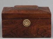 ANTIQUE BOXES: Walnut sewing box & rosewood tea caddy (guttered). - 3