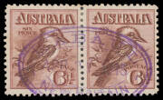SIX PENCE KOOKABURRA: 6d horizontal pair with very fine oval 'RABAUL/APR 27 1915/NEW BRITAIN' datestamp in violet.