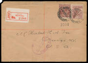 SIX PENCE KOOKABURRA: 6d + KGV 1&frac12;d brown very late usage on 1924 cover to New York with Sydney cds & red/white registration label, oval US Customs cachet in purple, Cat $2500 on cover.