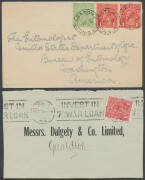 ONE PENNY RED: Listed varieties on commercial covers or fronts comprising Single-Line Perf (front only), Complete Compartment Line at Left, Cut in Left Frame [V/1], Dot before '1' (front), Thin 'G' on Rough Paper (front), Ferns (front), Die II both papers - 2