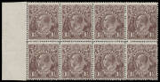 PENNY-HALFPENNY BLACK-BROWN: Range on display pages etc with Single Watermark blocks of 10 15 & 24, reconstructed block of 42 & part-booklet pane of 20, Large Multiple Watermark blocks of 18 & 30 (part-imprint), block of 8 with the Watermark Inverted & pa