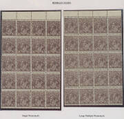 PENNY-HALFPENNY BLACK-BROWN: Range on display pages etc with Single Watermark blocks of 10 15 & 24, reconstructed block of 42 & part-booklet pane of 20, Large Multiple Watermark blocks of 18 & 30 (part-imprint), block of 8 with the Watermark Inverted & pa - 4