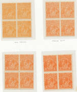 TWO PENCE: Orange shades blocks of 4 x8, two Cracked Electros (used); Brown Single Watermark TS Harrison Imprint blocks of 8 x2; Red CofA Coil Pair with Join; etc, condition variable. (150+) - 2