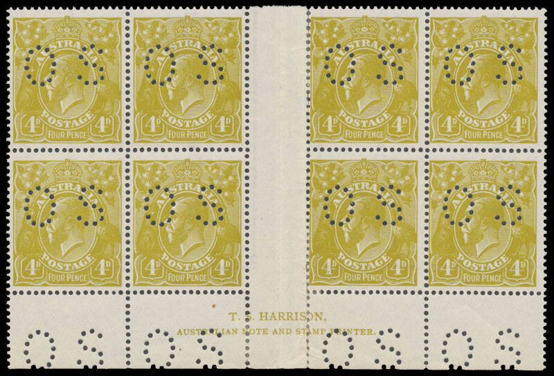 FOUR PENCE: Orange & yellow-orange blocks of 4, lemon-yellow single & superb used pair; Violet Plate 2 vertical strip of 5 with [R13] & [R19] & a crude used forgery of the Line through 'FOUR PENCE'; Blue selection of mint & used varieties; and Olive with