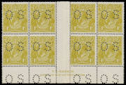 FOUR PENCE: Orange & yellow-orange blocks of 4, lemon-yellow single & superb used pair; Violet Plate 2 vertical strip of 5 with [R13] & [R19] & a crude used forgery of the Line through 'FOUR PENCE'; Blue selection of mint & used varieties; and Olive with 