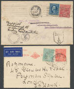 POSTAL HISTORY: Covers to overseas destinations including 1d red x2 on taxed cover to USA, 1d reds on two covers to USA both readdressed to NSW with US postage added, 1&frac12;d green x3 on registered cover to Papua, 4d violet on postcard to USA, 2d overprinted - 2