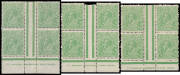 HALFPENNY GREEN COMB PERF: Selection of shades, a few annotated varieties (used), pair with Jumped Perfs at the Base with ridiculous RPSofL Certificate stating "...Imperf at Base...is Genuine" (that doesn't even mention the significant closed tear on the 