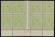HALFPENNY GREEN COMB PERF: Electro 6 "Cyprus" green TS Harrison Two-Line Imprint ('Stop after 'PRINTER.') block of 8 BW #63H(6)za with Retouches to Neckless Emu [L53] & Crack through King's Ear [L54] #63(6)h & i, minor perf separation/rejoining, Cat $12,5