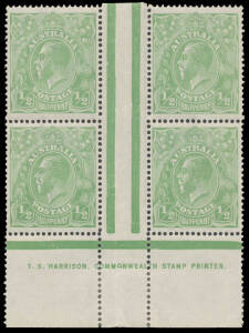 HALFPENNY GREEN COMB PERF: Electro 7 TS Harrison One-Line Imprint ('COMMQNWEALTH') block of 4 BW #63(7)z, very lightly mounted, Cat $750.