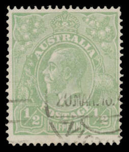 HALFPENNY GREEN SINGLE-LINE PERF: &frac12;d pale green BW #64B (SG 20a), Melbourne machine cancellation, Cat $1000 (&pound;550). Michael Drury Certificate (2015).