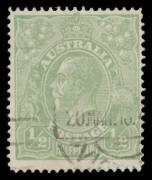 HALFPENNY GREEN SINGLE-LINE PERF: &frac12;d pale green BW #64B (SG 20a), Melbourne machine cancellation, Cat $1000 (&pound;550). Michael Drury Certificate (2015).