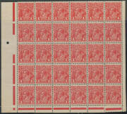 ONE PENNY RED SINGLE-LINE PERF: Plate 2 No Monogram block of 30 [L31-36/55-60] BW #70(2)z also with Four Breaks in Shading Lines, and White Line below Right-Hand Value Tablet #70(2)g & h plus unlisted Frame Break in Oval above 'US' of 'AUSTRALIA', well c