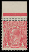 ONE PENNY RED COMB PERF SMOOTH PAPER: Plate 1 Die II marginal example from the top of the sheet with Double Perforations at Top BW #71(1)i(var), unmounted, Cat $1250+.
