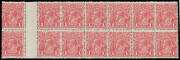 ONE PENNY RED COMB PERF SMOOTH PAPER: Plate 1 block of 14 (7x2) with four Die I-II Pairs BW #71(1)ia and the first unit - from the left-hand pane - with Saddle on Emu #71(1)e, some characteristic irregular perfs, one Die II unit is very lightly mounted, o