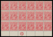 ONE PENNY RED COMB PERF SMOOTH PAPER: Plate 1 'CA' Monogram block of 18 (6x3, no margin at left) BW #71(1)zb, well centred, unmounted, Cat $920++ (mounted).