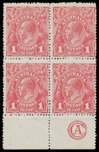 ONE PENNY RED COMB PERF SMOOTH PAPER: Plate 1 'CA' Monogram Substituted for 'JBC' block of 4 BW #71(1)zg, characteristic rough perfs, Cat $2500+.