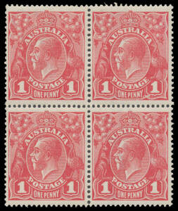 ONE PENNY RED COMB PERF SMOOTH PAPER: PLATE 2: Block of 4 [22-23/28-29] with 'PENAVY' & Rusted Upper-Right Corner BW #71(2)d & e, well centred, lightly mounted, the lower units are unmounted, Cat $500++ (mounted).