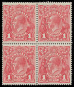 ONE PENNY RED COMB PERF SMOOTH PAPER: PLATE 2: Block of 4 [22-23/28-29] with 'PENAVY' & Rusted Upper-Right Corner BW #71(2)d & e, well centred, lightly mounted, the lower units are unmounted, Cat $500++ (mounted).