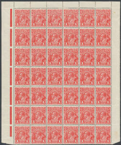 ONE PENNY RED COMB PERF SMOOTH PAPER: Plate 2 block of 42 (6x7) from the left-hand pane [III/1-6/37-42] prior to development of 'PENAVY' [23] and Rusted Top-Right Corner [29] but with early states of Four Breaks in Shading Lines at Top [37] & White Flaw b