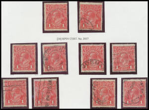 ONE PENNY RED COMB PERF SMOOTH PAPER: Plate 2 Rusted (Pre-Substituted Clich&eacute;s) BW #71(2)j & k, five "pairs" of these famous varieties, mostly with cds cancellations that are mostly clear or largely clear of the affected areas, Cat $7500. One with RPSofV C