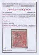 ONE PENNY RED COMB PERF SMOOTH PAPER: Plate 2 Rusted (Pre-Substituted Clich&eacute;s) BW #71(2)j & k, the latter is superb, both with Brisbane machine cancels, Cat $1500+. [35] with Simon Dunkerley Certificate (2006) that states "...an extreme example of the rus - 2