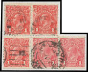 ONE PENNY RED COMB PERF SMOOTH PAPER: Plate 2 Rusted (Pre-Substituted Clich&eacute;s) BW #71(2)j & k "reconstructed block" including the units below with Thin 'G' & Pregnant 'Y' (in pair with normal) #71(2)L & m, various cancels, Cat $1680. Units [34 & 35] are o