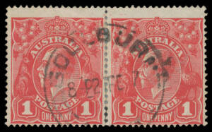 ONE PENNY RED COMB PERF SMOOTH PAPER: Plate 2 Rusted (Pre-Substituted Clich&eacute;s) BW #71(2)j & k severed & rejoined pair, 'GOULBURN/21FE17/NSW' cds, Cat $1500+.