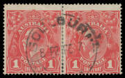ONE PENNY RED COMB PERF SMOOTH PAPER: Plate 2 Rusted (Pre-Substituted Clich&eacute;s) BW #71(2)j & k severed & rejoined pair, 'GOULBURN/21FE17/NSW' cds, Cat $1500+.
