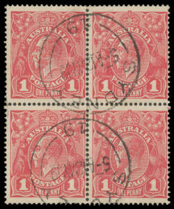 ONE PENNY RED COMB PERF SMOOTH PAPER: Plate 2 block of 4 [R35-36/41-42], the first unit being the Substituted Clich&eacute; (Die I) BW #71(2)ka, 'SYDNEY/ 12MY19/ 19 ' cds well clear of the frame-break, Cat $230+.
