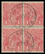 ONE PENNY RED COMB PERF SMOOTH PAPER: Plate 2 block of 4 [R35-36/41-42], the first unit being the Substituted Clich&eacute; (Die I) BW #71(2)ka, 'SYDNEY/ 12MY19/ 19 ' cds well clear of the frame-break, Cat $230+.