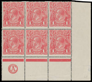 ONE PENNY RED COMB PERF SMOOTH PAPER: Plate 2 'CA' Monogram Substituted for 'JBC' block of 6 (3x2) BW #71V(2)zf, minor thin in the margin at left, the lower units are unmounted, Cat $7500+ (mounted). A very rare block from TS Harrison's first printing.