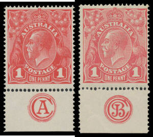 ONE PENNY RED COMB PERF SMOOTH PAPER: Plate 3 'CA' & 'JBC' Monogram singles BW #71(3)zc & ze, lightly mounted, Cat $600.