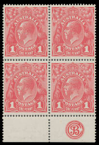 ONE PENNY RED COMB PERF SMOOTH PAPER: Plate 3 'JBC' Monogram block of 4 [R51-52/57-58] BW #71(3)ze, well centred, unmounted, Cat $330++ (mounted).