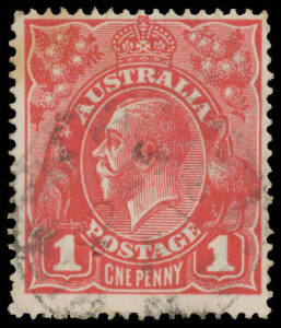 ONE PENNY RED COMB PERF SMOOTH PAPER: Plate 4 'CNE PENNY' BW #71(4)q, largely indistinct NSW cds clear of the variety, Cat $1500. Michael Drury Certificate (2015).