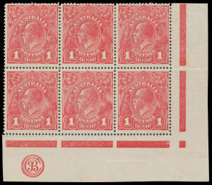 ONE PENNY RED COMB PERF ROUGH PAPER: Plate 4 carmine G62 'JBC' Monogram block of 6 (3x2) with the Monogram 3mm below the Jubilee Line and Run 'N' of 'PENNY' (Second State) BW #72C(4)zb, well centred, Cat $1100+.