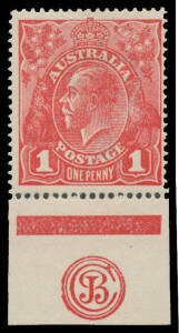 ONE PENNY RED COMB PERF ROUGH PAPER: Plate 4 'JBC' Monogram single BW #72(4)zc, lightly mounted, Cat $350.