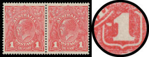 ONE PENNY RED COMB PERF ROUGH PAPER: CATALOGUED SHADES: 1d rosine G68 Dot before '1' at Right BW #72I(3)m in horizontal pair [R20-21], well centred, lightly mounted, Cat $1400+.