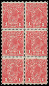 ONE PENNY RED DIE III ON WAR SAVINGS PAPER: Unplated block of 6 (2x3), unmounted, Cat $1350+.