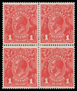ONE PENNY RED DIE III ON WAR SAVINGS PAPER: Deep red G110 with Kiss Print BW #75Bca block of 4, well centred, the central vertical perfs reinforced, Cat $6000+.