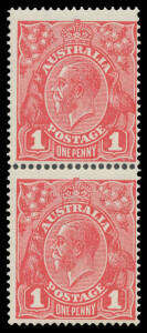 ONE PENNY RED DIE III ON WAR SAVINGS PAPER: Vertical pair [9/19] with the Watermark Inverted BW #75a, unmounted, Cat $1000+.