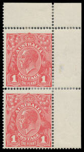 ONE PENNY RED DIE III ON WAR SAVINGS PAPER: Vertical pair [10/20] - previously a block of 4 with the previous lot - with the Watermark Inverted & Emu Urinating BW #75g, minor perf reinforcing, Cat $500+.