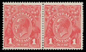 ONE PENNY RED DIE III ON WAR SAVINGS PAPER: Ruptured 'S' of 'AUSTRALIA' BW #75m being the second unit in a horizontal pair, perf reinforcing, Cat $435+.