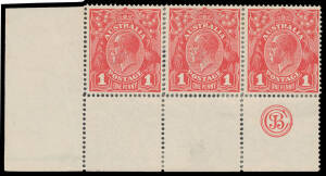 ONE PENNY RED DIE III ON WAR SAVINGS PAPER: 'JBC' Monogram rejoined strip of 3 BW #75z, well centred, Cat $3000 (-).