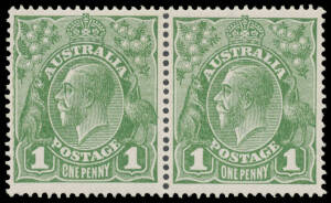 ONE PENNY GREEN: Plate 4 'CNE PENNY' (also with deformed Left-Hand Frame) BW #77(4)ub being the first unit in a horizontal pair, well centred, hinge remainder, Cat $2500+. The first example we have seen. [The ACSC states that this variety is unrelated to 