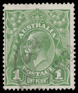 ONE PENNY GREEN: 1d green with indistinct cds but the date 1MY24 - the First Day of Issue - is very clear. [The ACSC notes that two First Day Covers have been recorded, Cat $7500. Arthur's FDC sold for $4760]