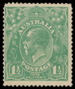 PENNY-HALFPENNY GREEN: Electro 11 single with White Flaw between Crown & Right-Hand Wattles (Second State, with 'THRE ') BW #88(11), a couple of short perfs, Cat $750. Rare.